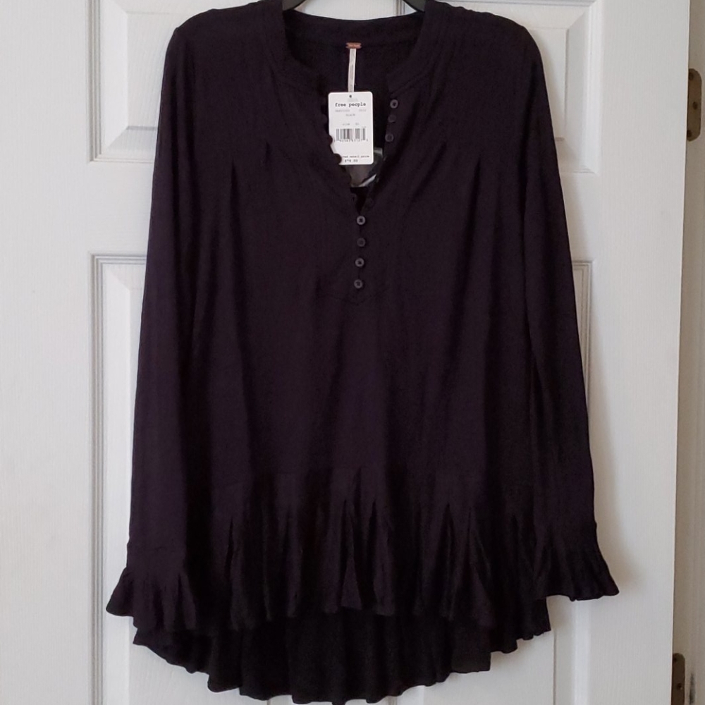 Free people black ruffle long sleeve